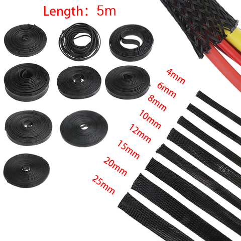 5M Black Insulation Braided Sleeving 4/6/8/10/12/15/20/25/30mm Tight PET Expandable Cable Sleeve Wire Gland Cables Protection ► Photo 1/6