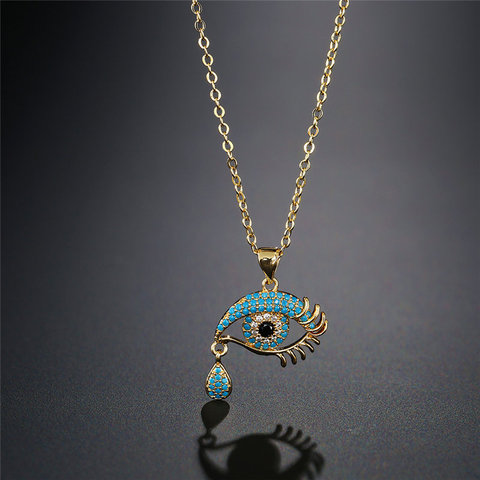 NEWBUY 2022 Hot Colourful Zirconia Necklace Women Jewelry High Quality Copper Link Chain Evil Eye Pendant Necklace bijoux femme ► Photo 1/4