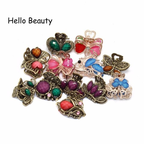 12 PCS Vintage Metal Crystal Flower Butterfly Mini Hair Claws Small Rhinestone Hair Jaw Clip Charm Hair Accessories For Women ► Photo 1/5