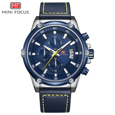 MINI FOCUS Mens Watches Top Brand Luxury Watch Men Waterproof Leather Strap Relogio Masculino reloj hombre Blue erkek kol saati ► Photo 1/1