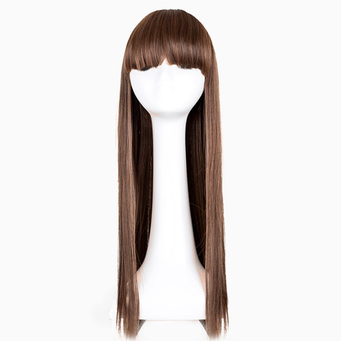 Flat Bangs Wig Fei-Show Synthetic Long Straight Light Brown Hair Heat Resistant Fiber Female Costume Cos-play Women Hairpieces ► Photo 1/3
