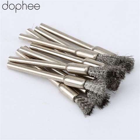 dophee 10Pcs Stainless Steel Wire Steel Pencil Brushes Wheel Mandrel Set Dremel Accessory for Rotary Tools 3.17mm Pencil Brushes ► Photo 1/6