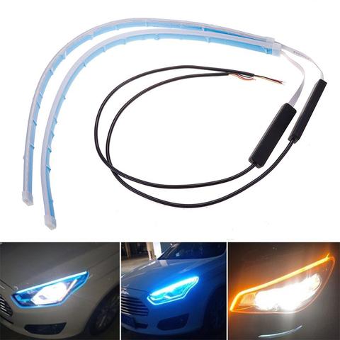 New 2pcs Ultrafine Cars DRL LED Daytime Running Lights White Turn Signal Yellow Guide Strip for Headlight Assembly Drop Shipping ► Photo 1/6
