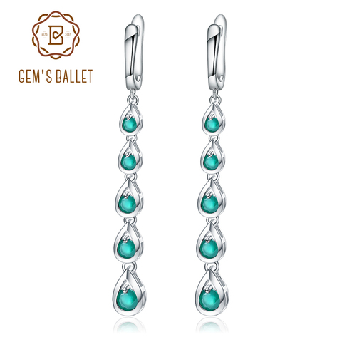 GEM'S BALLET Solid 925 Sterling Silver Drop Earrings 3.07Ct Natural Green Agate Gemstone Long Earrings Fine Jewelry For Women ► Photo 1/6