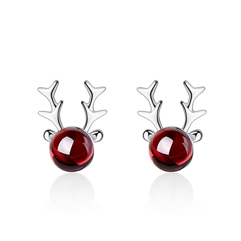 Trendy Cute Christmas Deer ELK Animal Garnet 925 Sterling Silver Lady Stud Earrings Jewelry Women Promotion Gift ► Photo 1/6