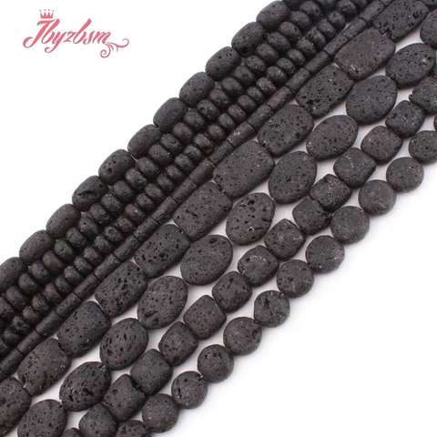 Natural Lava Rock Black Coin Oval Square Stone Beads For Jewelry Making DIY Necklace Bracelet Loose Strand 15