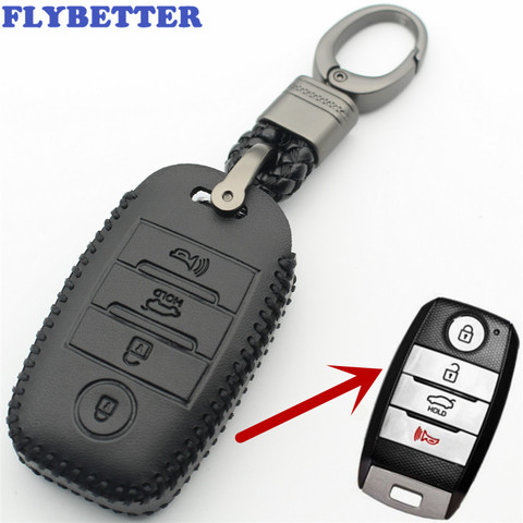 FLYBETTER Genuine Leather 4Button Keyless Entry Smart Key Case Cover For Kia Sorento/Rio/Rio5/Optima/K5/K4/KX3 Car Styling L260 ► Photo 1/5