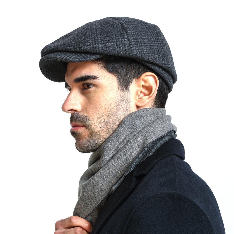 Moktasp Autumn Winter Herringbone Tweed Newsboy Cap Octagonal Cap Fashion Chic Travel Flat Cap Hat