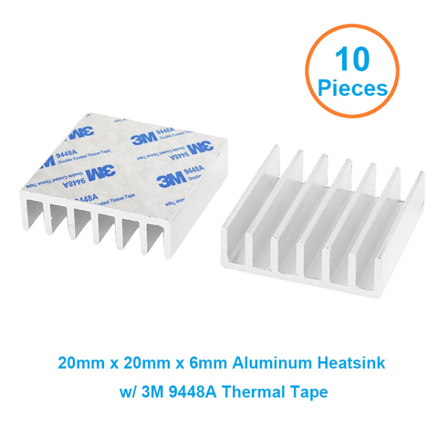 10pcs/lot Aluminum Heatsink 20*20*6mm Electronic Chip Radiator Cooler w/ Thermal Double Sided Adhesive Tape for IC,3D Printer ► Photo 1/2