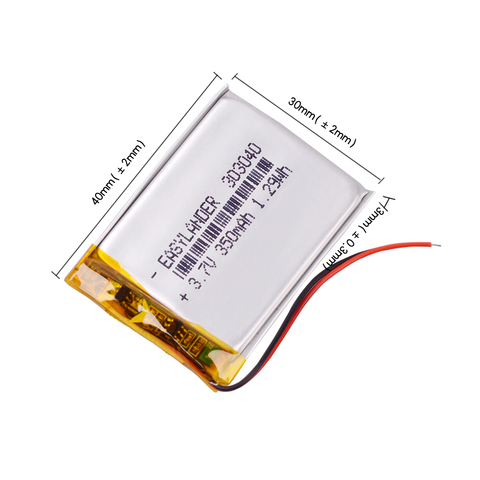 3x30x40 3.7V 350mAh  li Polymer Li-ion Battery For bluetooth headset Device Watch recorder pen MP3/MP4 Player 303040 DEXP D-15BT ► Photo 1/6