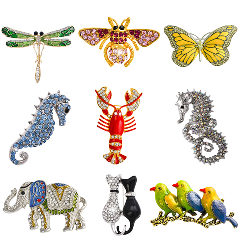 Retro Insect Dragonfly Butterfly Broach Bee Brooch Women Crystal Animal Elephant Cat Birds Sea Horse Broches Mujer Men Brosche ► Photo 1/6