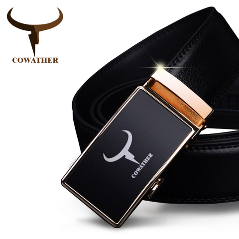 COWATHER mens belt cow genuine leather belts for men 2022 fashion automatic alloy gold silver buckle black strap new arrival ► Photo 1/6