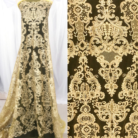NEW gold lace black, Ivory color corded wedding lace fabric with sequins! 1 Yard/lot sequins embroidered lace fabric ► Photo 1/1