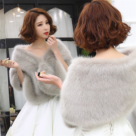 New Faux Fox Fur Women Wedding Shawl Bridal Jacket Evening Party Dress Wraps Fur Shoulder Capes Slim Lady Fake Fur Cloak WZ156 ► Photo 1/1