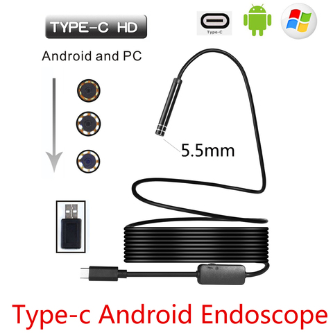 5.5mm USB Type-C Android Endoscope Camera Flexible Snake USB Type C Hard Wire 1M 3M 5M 7M 10M Cable Inspection Camera Borescope ► Photo 1/6