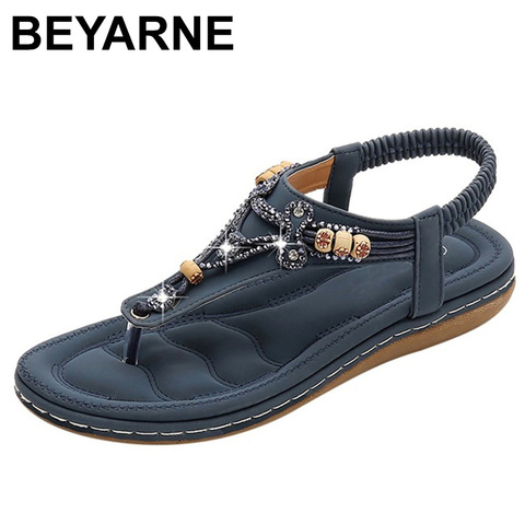 BEYARNEBohemia Women Ladies Fashion Crystal Bead Flat Slipper Sandals Casual Sexy High Quality Outsid Ladies Shoes Med (3cm-5cm) ► Photo 1/6