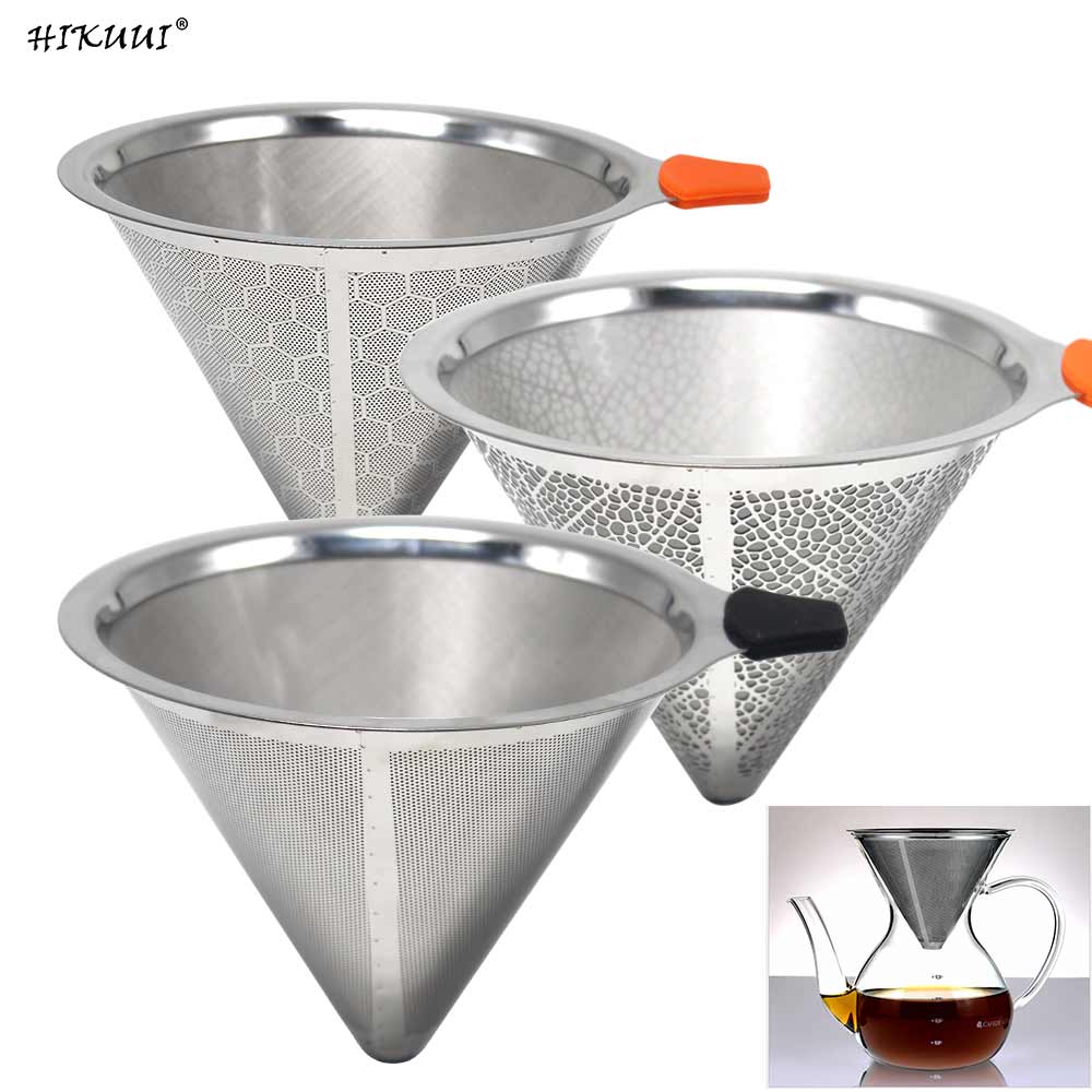 Open Kitchen Stainless Steel Pour Over Cone Dripper Reusable Drip Coffee Filter