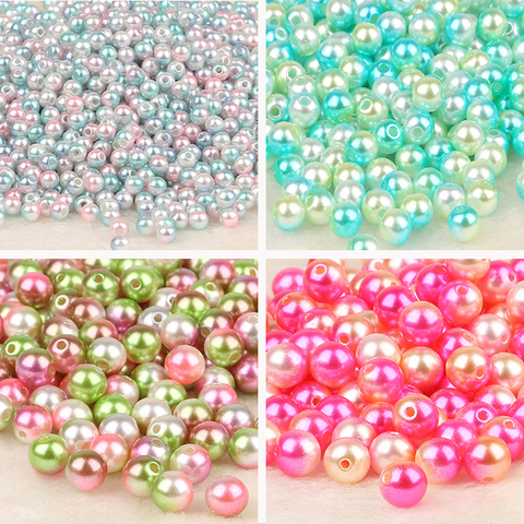 Round Rainbow Color Imitation Pearls Beads Crafts Decoration for DIY Bracelets Necklaces Jewelry Making 4/6/8/10mm 50-500pcs/lot ► Photo 1/6