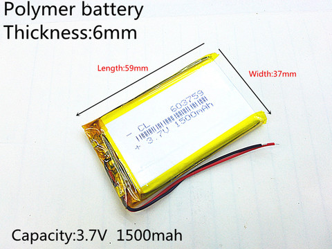 3.7V 1500mAh 603759 Lithium Polymer Li-Po li ion Rechargeable Battery cells For Mp3 MP4 MP5 GPS PSP mobile bluetooth ► Photo 1/1