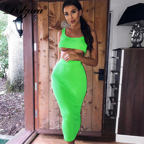Dulzura neon ribbed knitted women two piece matching co ord set