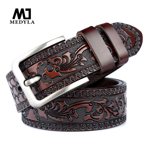 MEDYLA Belts For Men High Quality Cow Genuine Leather Embossing Belt Male Fashion Classic Vintage Pin Buckle Strap For ► Photo 1/6