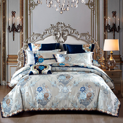 Silver Golden color King Queen Size Bed set Satin Jacquard Cotton Luxury Royal Bedding Set Bed Sheet set Duvet cover Bedlinens ► Photo 1/3