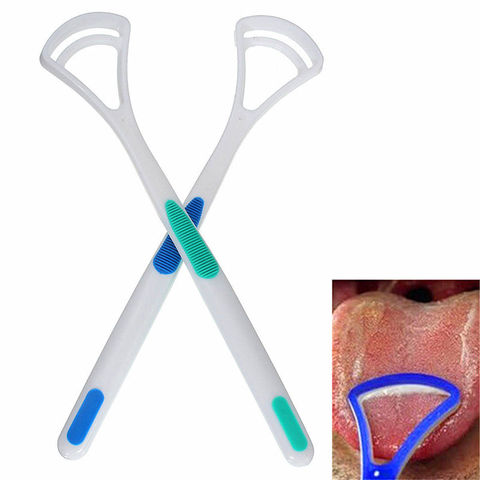 2Pcs Oral Dental Care Clean Away Bad Breath Tongue Cleaner Brush Scraper Handle Tool ► Photo 1/5