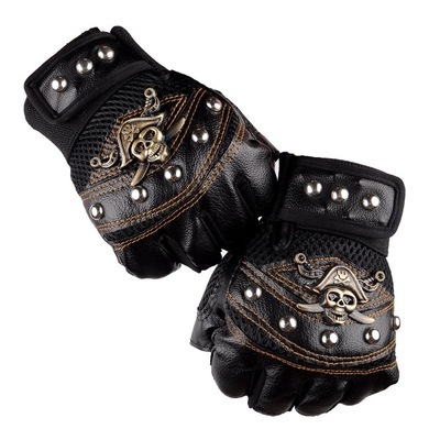 Skulls Rivet PU Leather Fingerless Gloves Fashion Hip Hop Women's Gym Gloves Tactical Mitts Female Moto Mittens Men's Gloves ► Photo 1/1