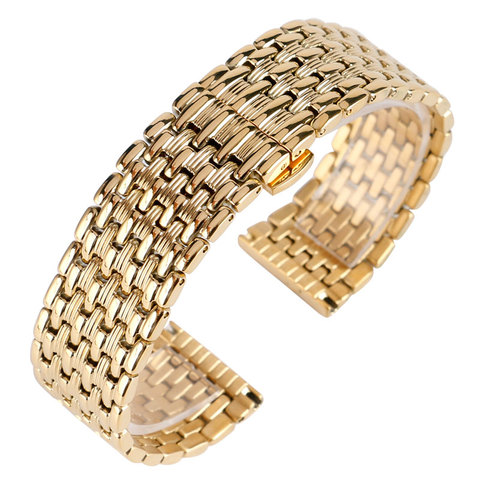 18mm 20mm 22mm Solid Gold Watch Bands Strap Stainless Steel Watchband Adjustable Replacement Fashion Bracelet + 2 Spring Bars ► Photo 1/6