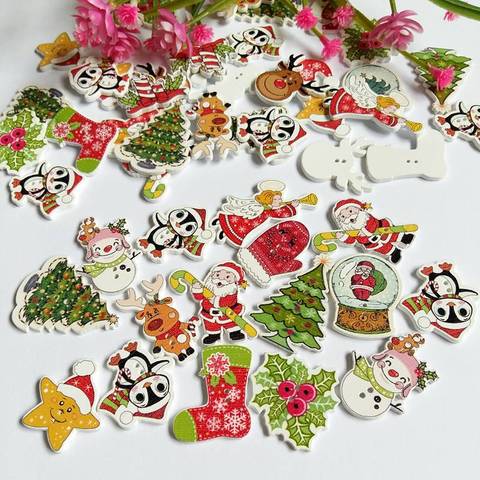 50pcs/pack Mix Christmas Decorative Wooden Buttons 2 Holes Handmade Scrapbooking For craft Supplies Sewing Accessories ► Photo 1/6