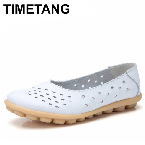 TIMETANGGenuine Leather Women Flats New Cut-Outs Summer Shoes Woman Hollow Women's Loafers Female Solid Shoe Large Size35-44E701 ► Photo 1/6