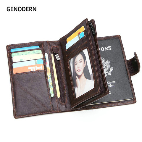 GENODERN Genuine Leather Men's Passport Cover Wallet Large Capacity Passport Holder Coin Purse Men Organizer Wallets Card Holder ► Photo 1/6