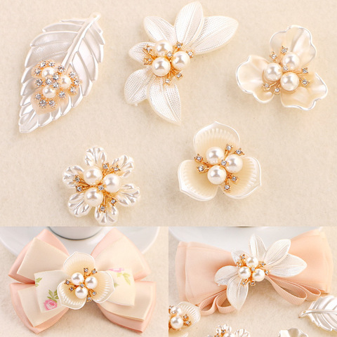 Fashion Rhinestone Pearl Flower & Leaf Charms For Jewelry Making Findings Diy Bows Hand Made Accessories Wedding Decoration ► Photo 1/6