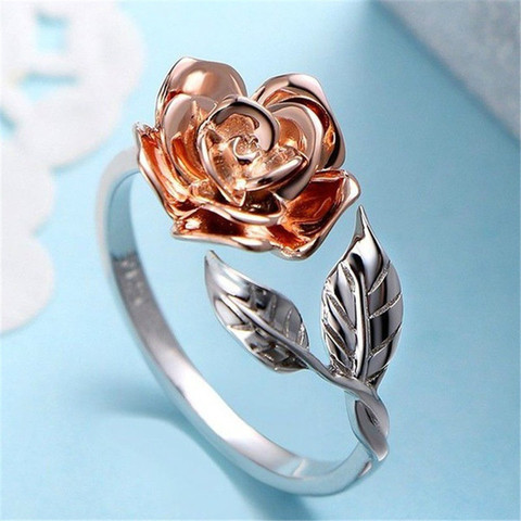 Modyle 2022 New Brand Silver Color Leaf Rose Gold Color Rose Flower Wedding Engagement Open Ring for Woman ► Photo 1/3