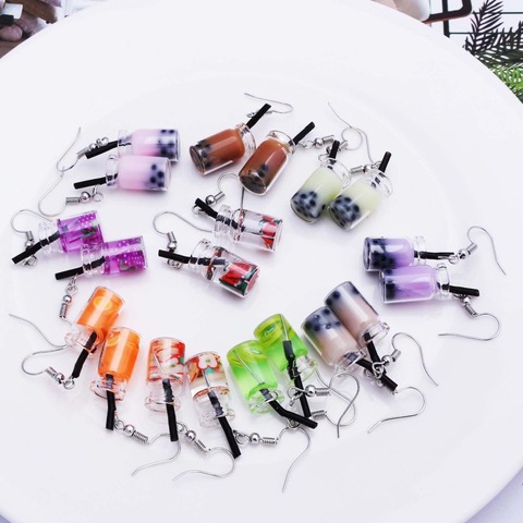 Hot Creative Unique Bubble Tea Drop Earrings for Women Personality Milk Tea Drink Earring Funny Party Jewelry Girl Gift ► Photo 1/6