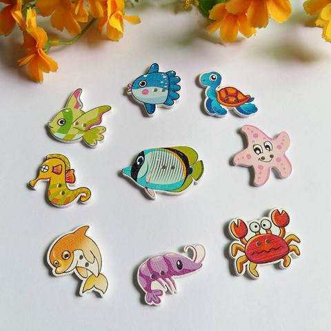 40 PCS/lot Mixed Cartoon Marine Animal Series Wooden Buttons Scrapbooking Crafts DIY Decoration 2 Holes Sewing Accessories ► Photo 1/5
