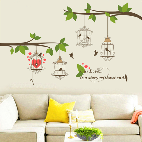 Love Birds Birdcage Tree Branch Wall Stickers Home Decor Living Room Tv Background Pvc Decals Diy Mural Posters Art History Review Aliexpress Er Blessing Sticker House Alitools Io - Wall Stickers Art For Living Room