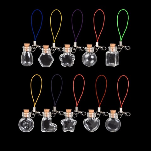 Mixed 10 Shape Mini Glass Bottles Key Chain Pendants Small Wishing Bottles With Cork  Vial Arts Jars For Bracelets Gifts 10pcs ► Photo 1/6