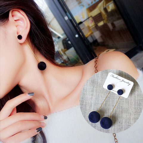 E0371 Red Black Gray Blue Plush Ball Long Earrings For Women Bijoux New Fashion Statement Jewelry High Quality Gift Wholesale ► Photo 1/6