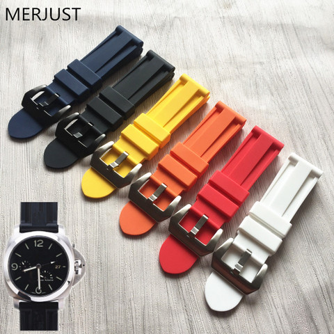 Rubber strap 24mm Black Blue  Waterproof Silicone Rubber Watchband Watch Band Strap For Panerai with PAM Man Accessaries Tool ► Photo 1/6