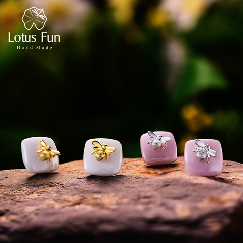 Lotus Fun Real 925 Sterling Silver Earrings Handmade Designer Fine Jewelry 18K Gold Bee Kiss from a Rose Stud Earrings for Women ► Photo 1/6