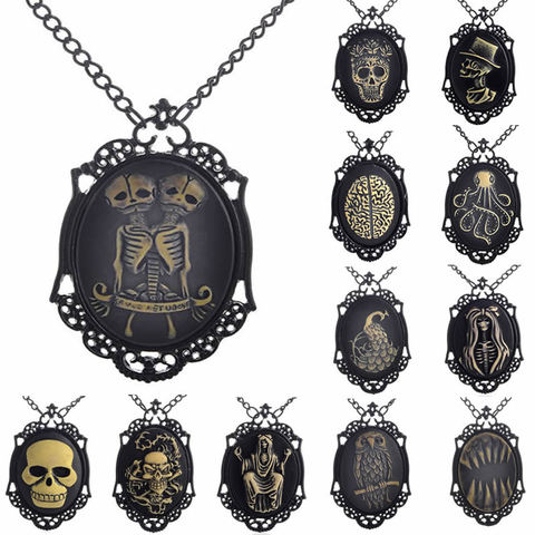 Necklace  Wholesale Retro  Skeleton Pendant Link Chain Cameos  Necklace Jewelry Friendship Gifts  K04398 ► Photo 1/6