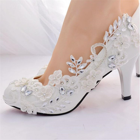 Crystal White Wedding Shoes Bride Female High Heels Shoes woman 2022 diamond princess Ball party shoes shoes zapatos tacon mujer ► Photo 1/6