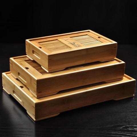 kung fu tea tray water storage drawer type drainage bamboo tea tray Middle size 34.5*22.5*6.5cm teaset ► Photo 1/1