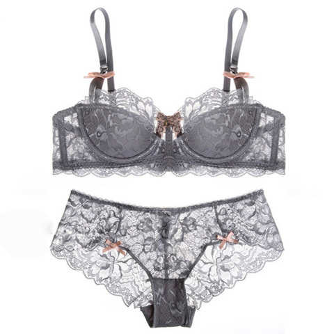 Sexy Mousse bra and panties sets Design Luxury Lace Flower Bow women's Underwear with Transparent Underpants Foam Brassier Back ► Photo 1/6