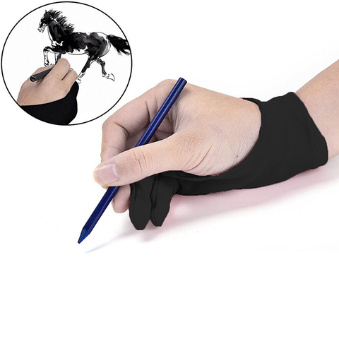 Buy Online Anti-Fouling Artist Glove For Drawing,Black 2 Finger Painting Digital Tablet Writing Glove For Art Students Arts Lover ▻ Alitools
