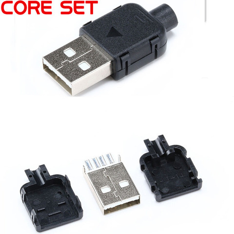 10 Sets DIY USB 2.0 Connector Plug A Type Male 4 Pin Assembly Adapter Socket Solder Type Black Plastic Shell For Data Connection ► Photo 1/1