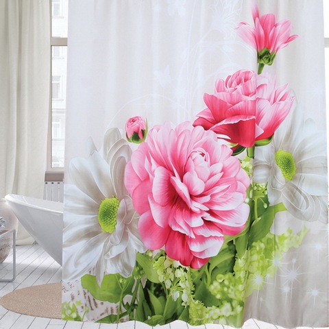 Happy Tree Polyester Red Peony Shower Curtain Thicken Fabric Bathroom Curtain Flower Waterproof Bath Curtain Four Sizes ► Photo 1/6