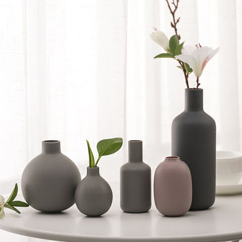 Nordic Ceramic vase Gray Mini Small vases Porcelain Flowerpot decorativos Sand Arts and Crafts home decoration accessories ► Photo 1/5