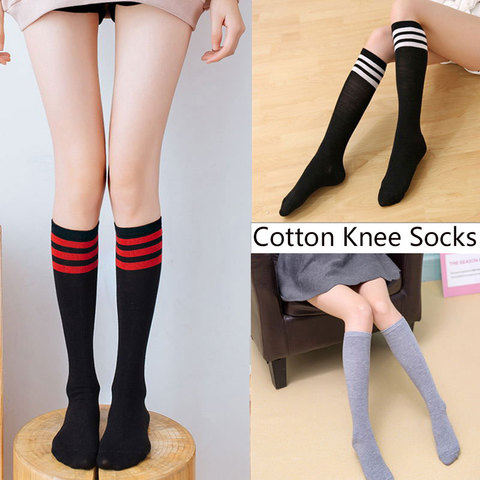 Long Cotton Socks For Women Socks Knee High Socks Female Ladies Striped Long Socks Ventilation School Girls Sports Knee Socks ► Photo 1/6